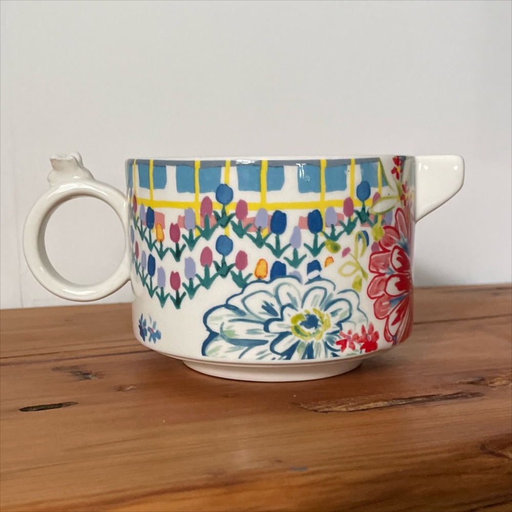 Anthropologie Floral Mason Creamer Butterfly‎ Tulips Stoneware Cottagecore